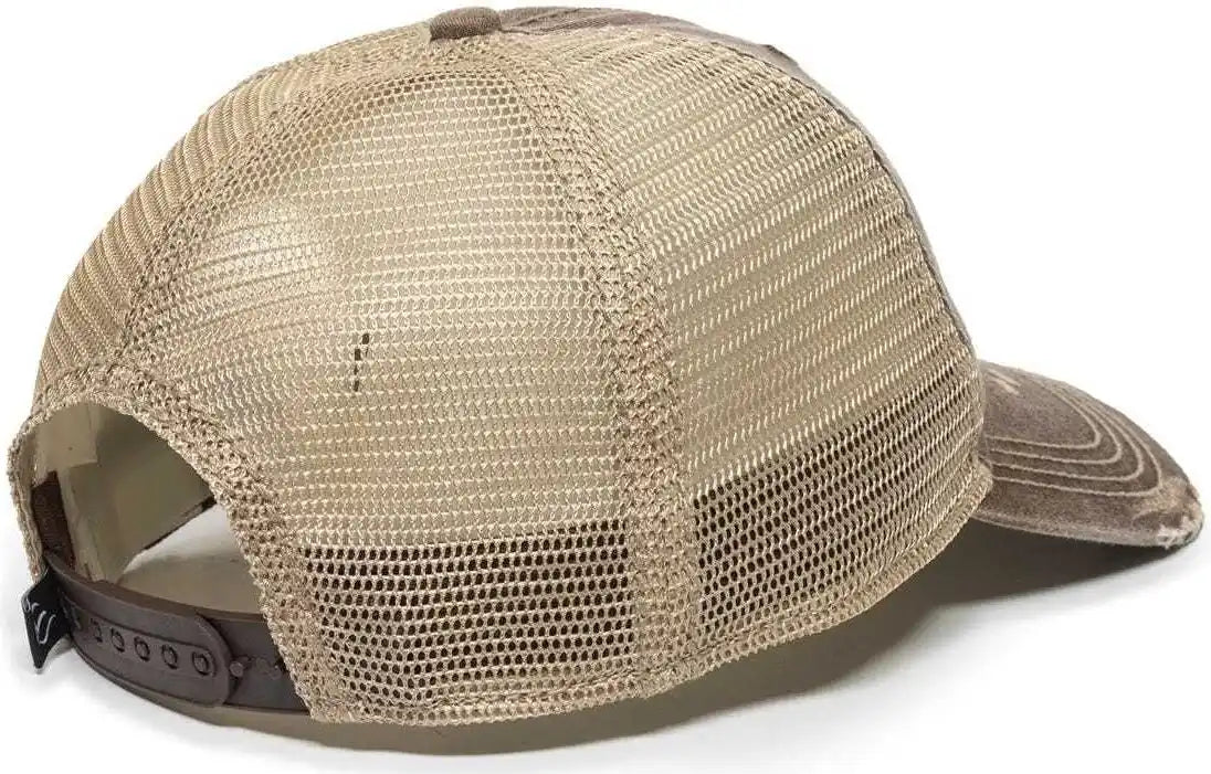 Oc Sports Oc801 Washed Adjustable Tea-stained Mesh Back Panels Cap - Brown Tea Stain - Ivory / 6 7/8’’ - 7 1/2’’