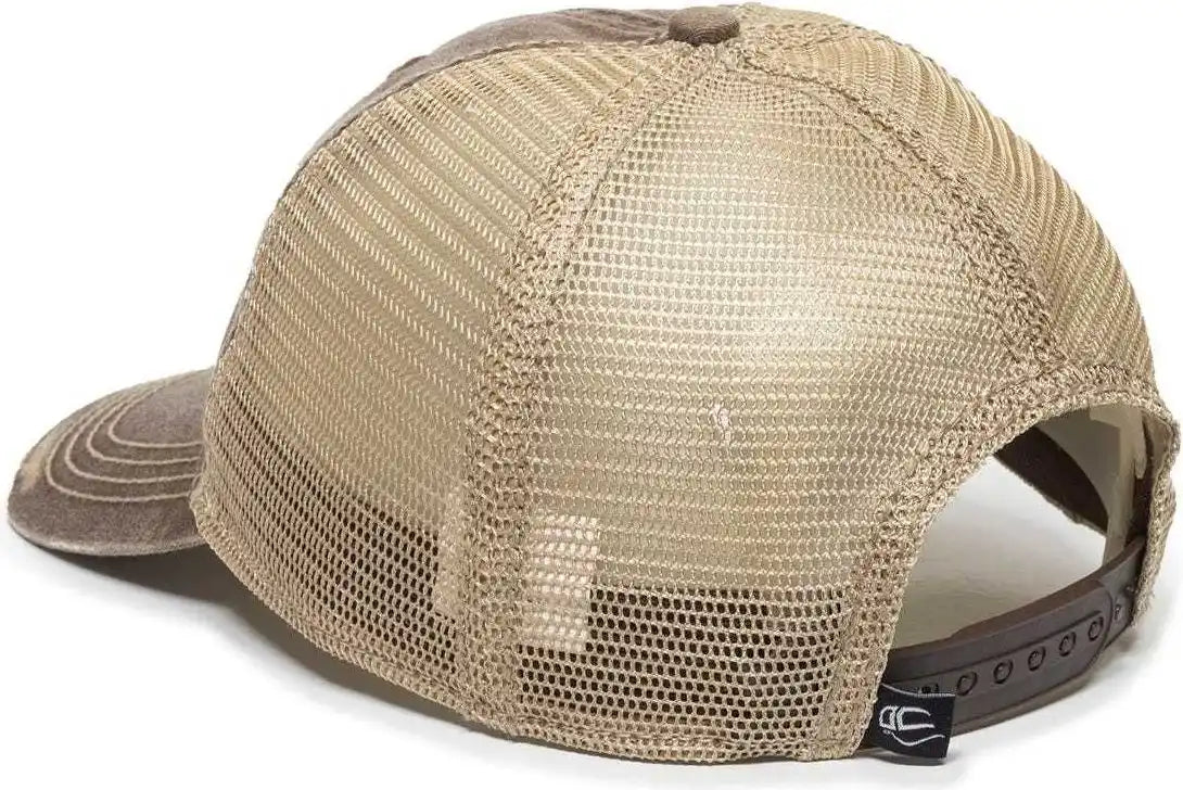 Oc Sports Oc801 Washed Adjustable Tea-stained Mesh Back Panels Cap - Brown Tea Stain - Ivory / 6 7/8’’ - 7 1/2’’