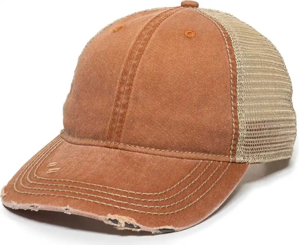 Oc Sports Oc801 Washed Adjustable Tea-stained Mesh Back Panels Cap - Rust Tea Stain - Burnt Orange Ivory / 6 7/8’’ - 7
