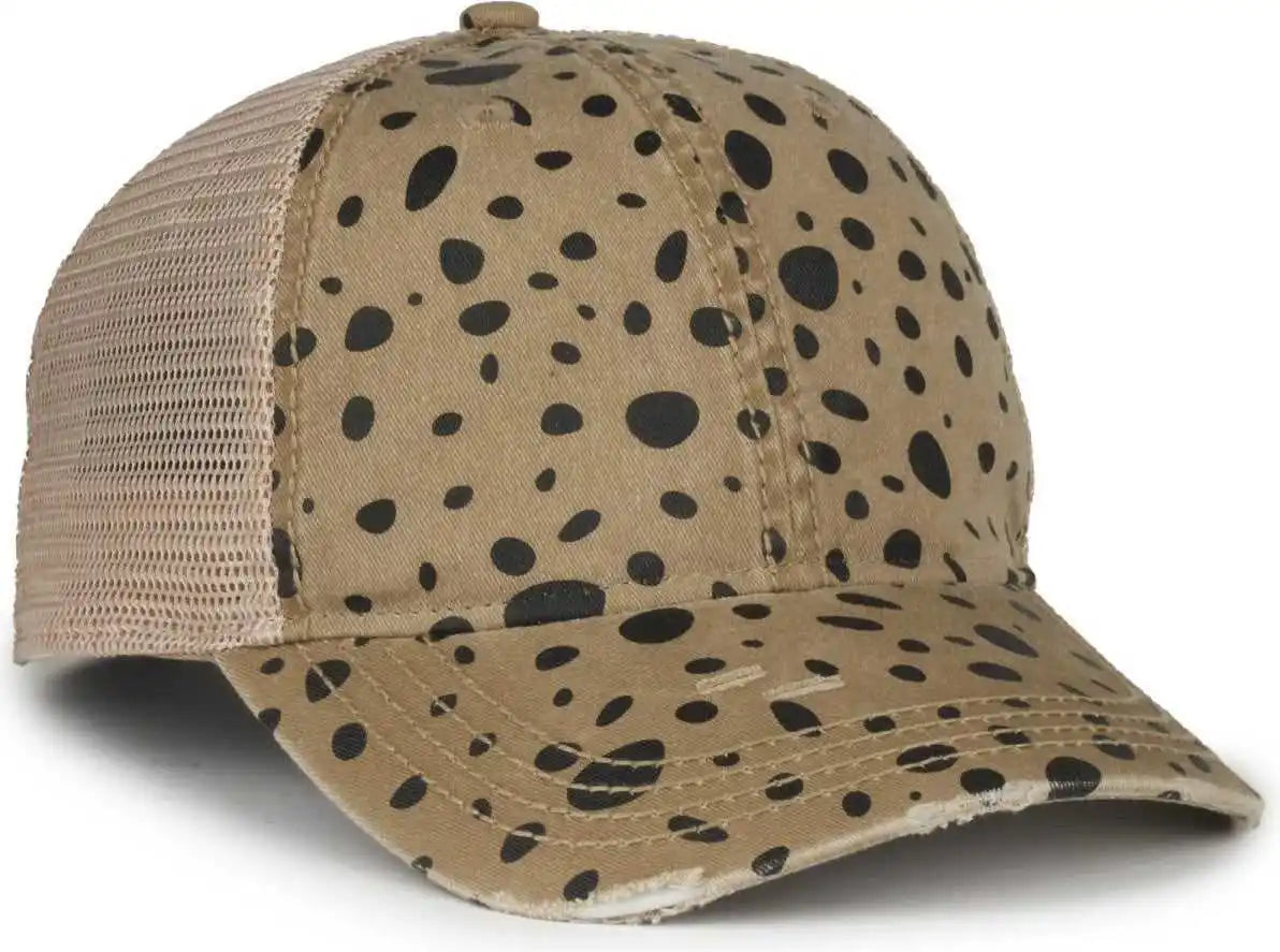 Oc Sports Oc801p Pattern on Front Panels and Visor Cap - Modern Cheetah Tea Stain - Osfm