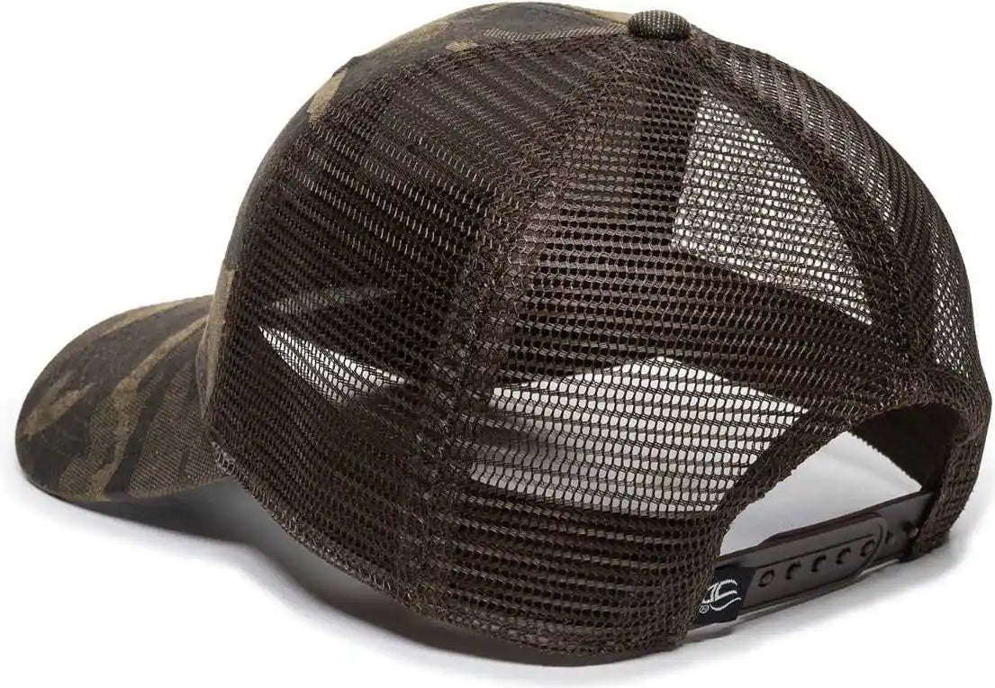 Oc Sports Oc802 Adjustable Etched Camo Canvas Front Panels Mesh Back Cap - Light Brown - Osfm