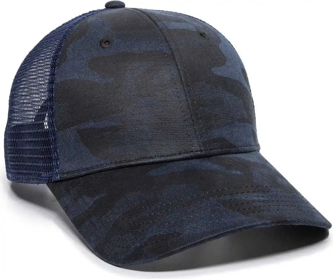 Oc Sports Oc802 Adjustable Etched Camo Canvas Front Panels Mesh Back Cap - Blue Navy - 6 7/8’’ - 7 1/2’’