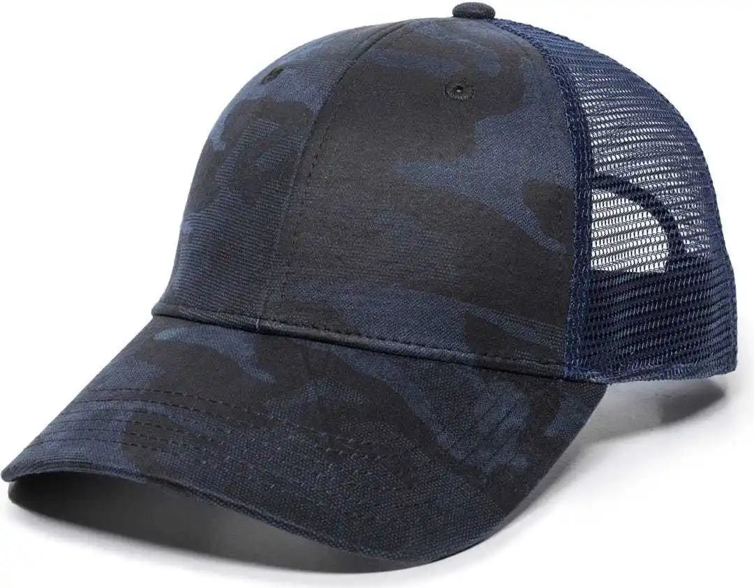 Oc Sports Oc802 Adjustable Etched Camo Canvas Front Panels Mesh Back Cap - Blue Navy - 6 7/8’’ - 7 1/2’’