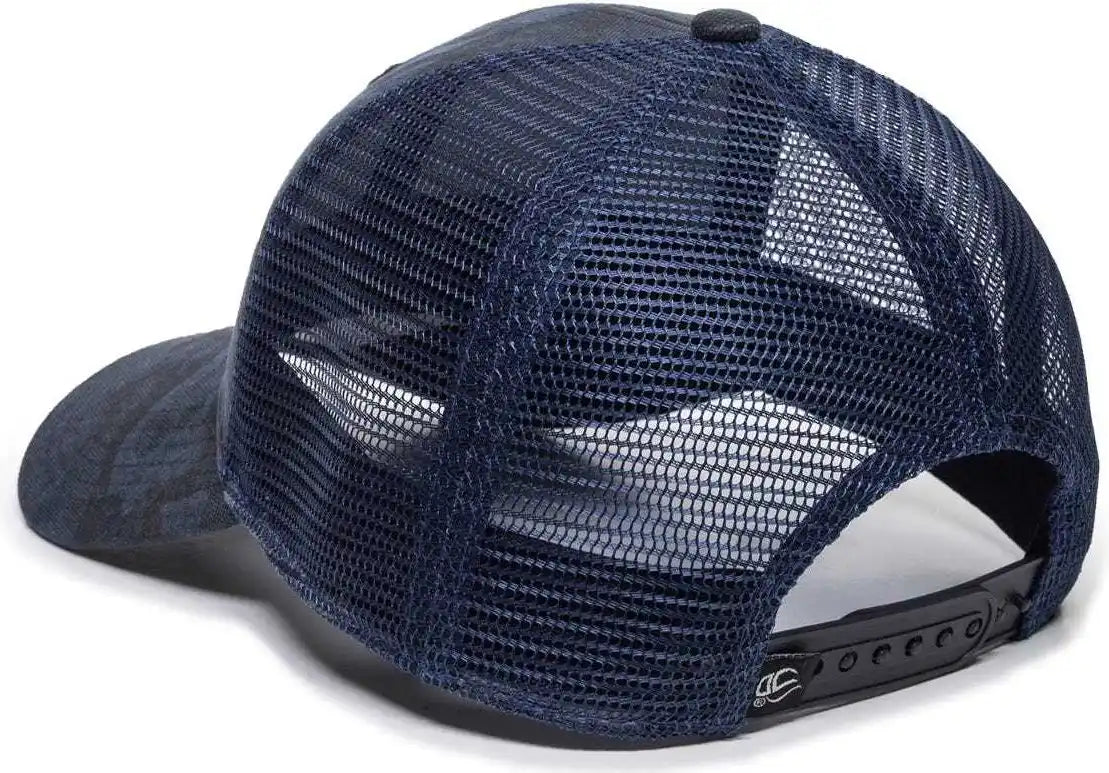 Oc Sports Oc802 Adjustable Etched Camo Canvas Front Panels Mesh Back Cap - Blue Navy - 6 7/8’’ - 7 1/2’’