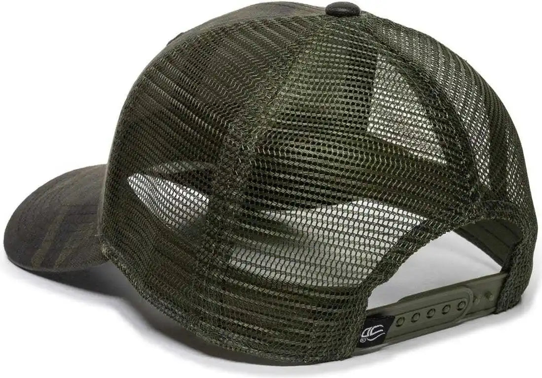 Oc Sports Oc802 Adjustable Etched Camo Canvas Front Panels Mesh Back Cap - Olive - 6 7/8’’ - 7 1/2’’