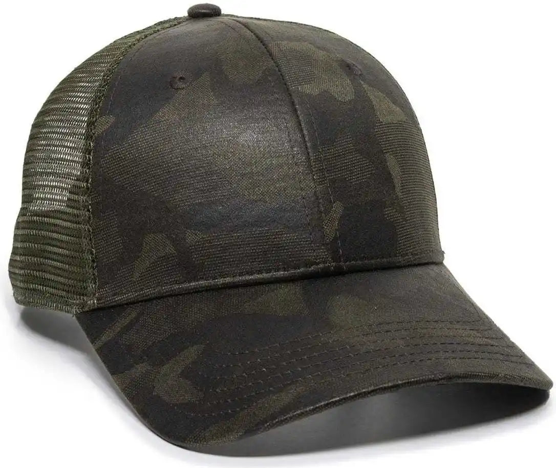 Oc Sports Oc802 Adjustable Etched Camo Canvas Front Panels Mesh Back Cap - Olive - 6 7/8’’ - 7 1/2’’