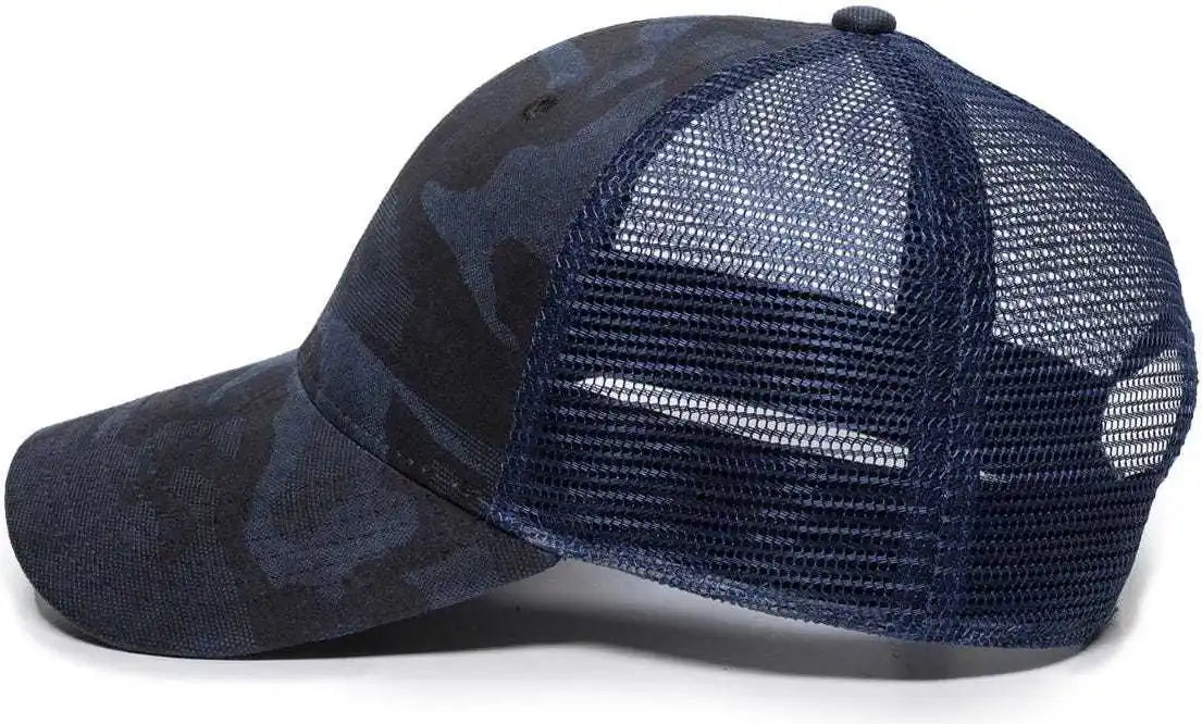 Oc Sports Oc802 Adjustable Etched Camo Canvas Front Panels Mesh Back Cap - Blue Navy - 6 7/8’’ - 7 1/2’’