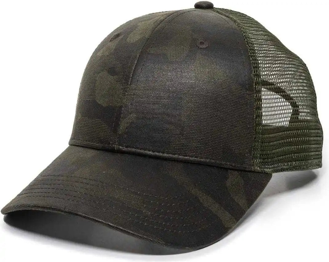 Oc Sports Oc802 Adjustable Etched Camo Canvas Front Panels Mesh Back Cap - Olive - 6 7/8’’ - 7 1/2’’