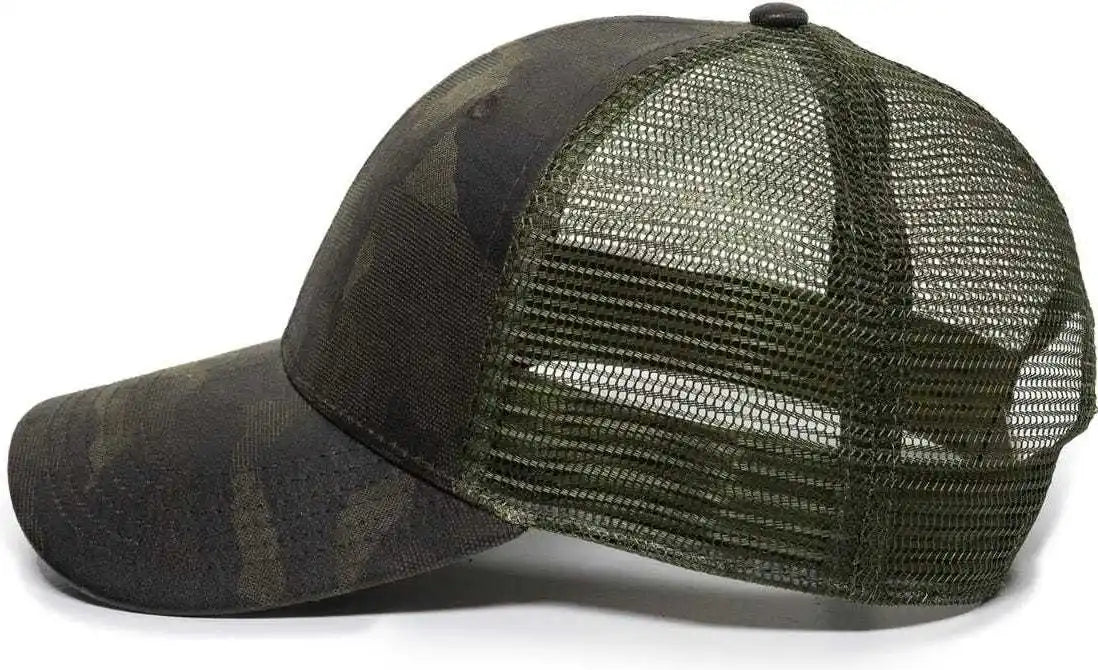 Oc Sports Oc802 Adjustable Etched Camo Canvas Front Panels Mesh Back Cap - Olive - 6 7/8’’ - 7 1/2’’
