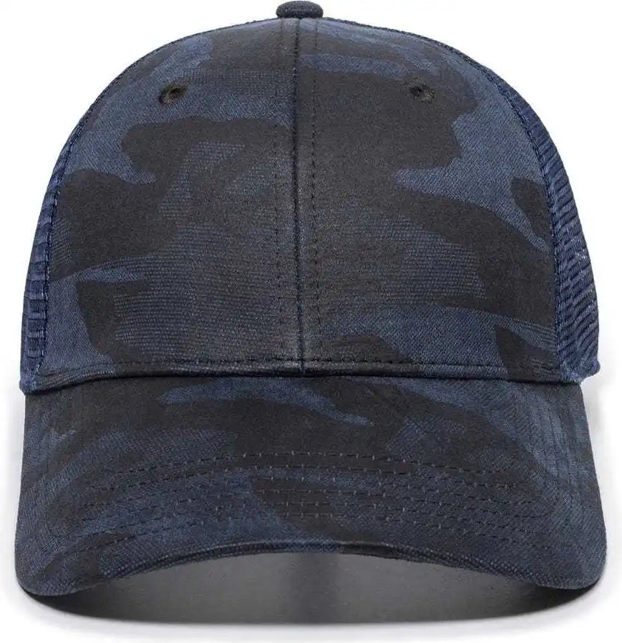 Oc Sports Oc802 Adjustable Etched Camo Canvas Front Panels Mesh Back Cap - Blue Navy - 6 7/8’’ - 7 1/2’’