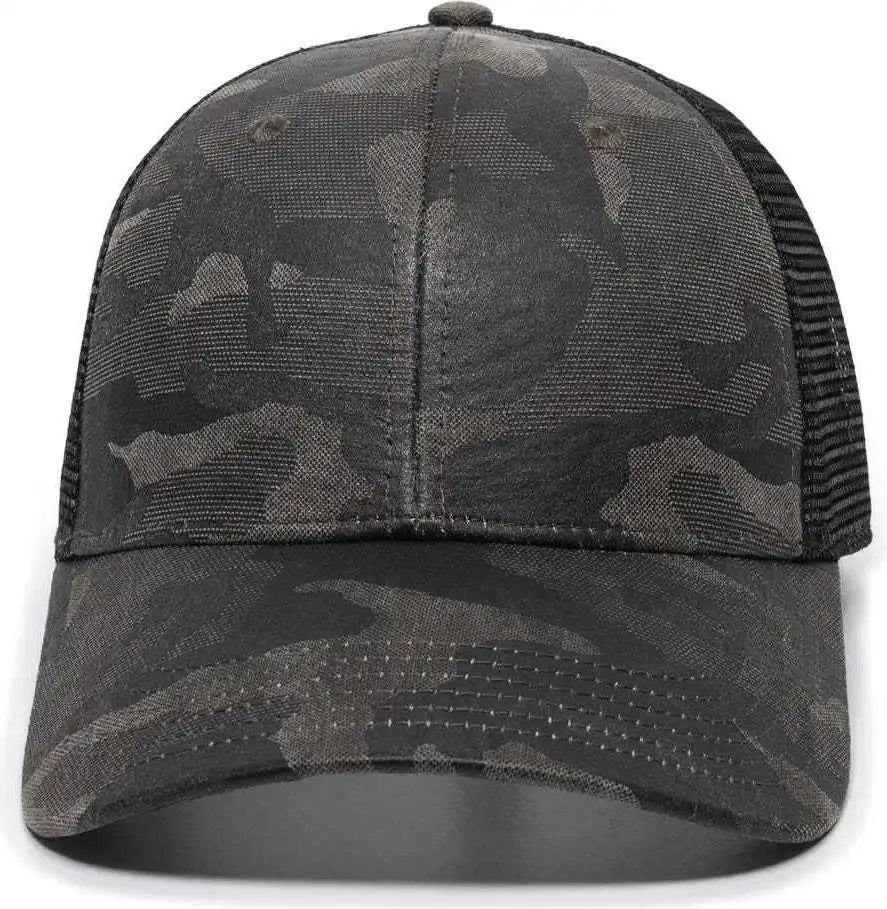 Oc Sports Oc802 Adjustable Etched Camo Canvas Front Panels Mesh Back Cap - Gray Black - 6 7/8’’ - 7 1/2’’