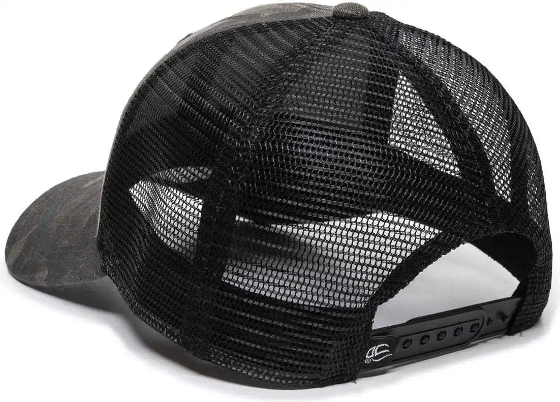 Oc Sports Oc802 Adjustable Etched Camo Canvas Front Panels Mesh Back Cap - Gray Black - 6 7/8’’ - 7 1/2’’