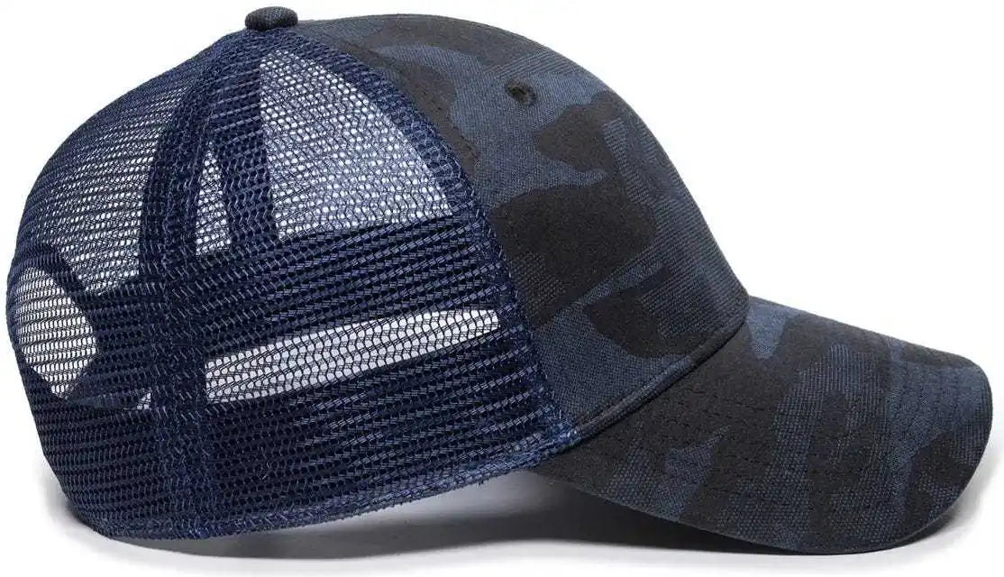 Oc Sports Oc802 Adjustable Etched Camo Canvas Front Panels Mesh Back Cap - Blue Navy - 6 7/8’’ - 7 1/2’’