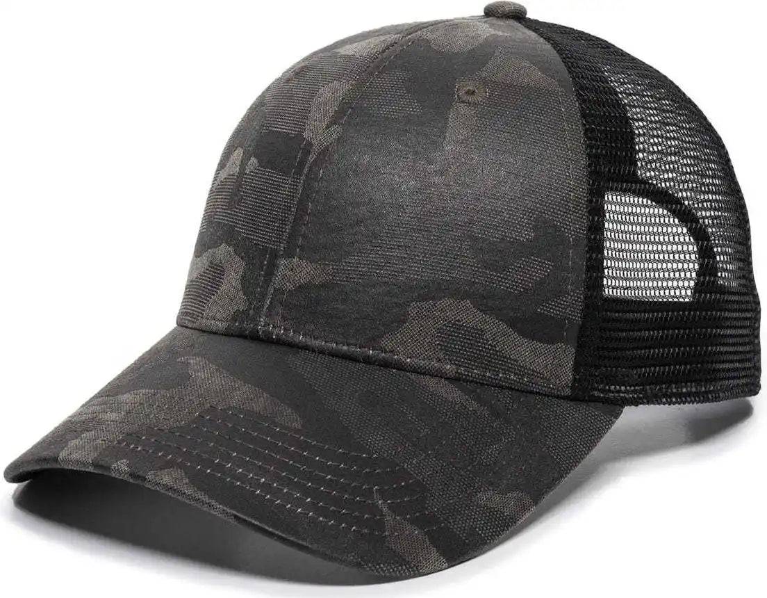 Oc Sports Oc802 Adjustable Etched Camo Canvas Front Panels Mesh Back Cap - Gray Black - 6 7/8’’ - 7 1/2’’