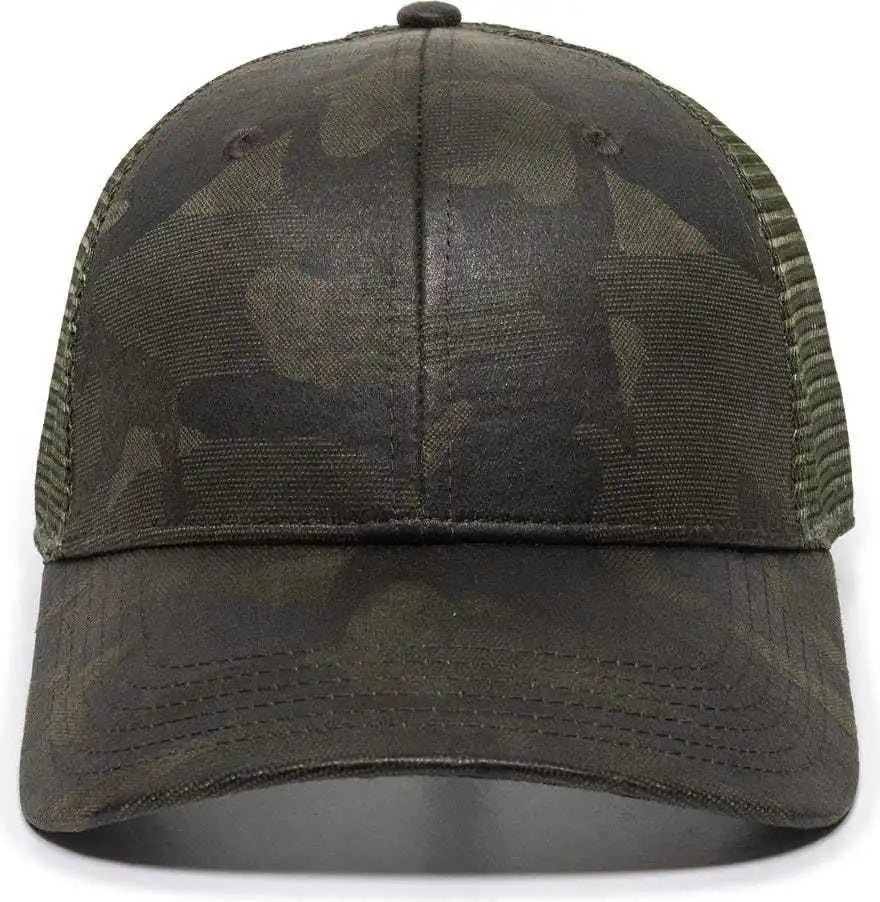 Oc Sports Oc802 Adjustable Etched Camo Canvas Front Panels Mesh Back Cap - Olive - 6 7/8’’ - 7 1/2’’