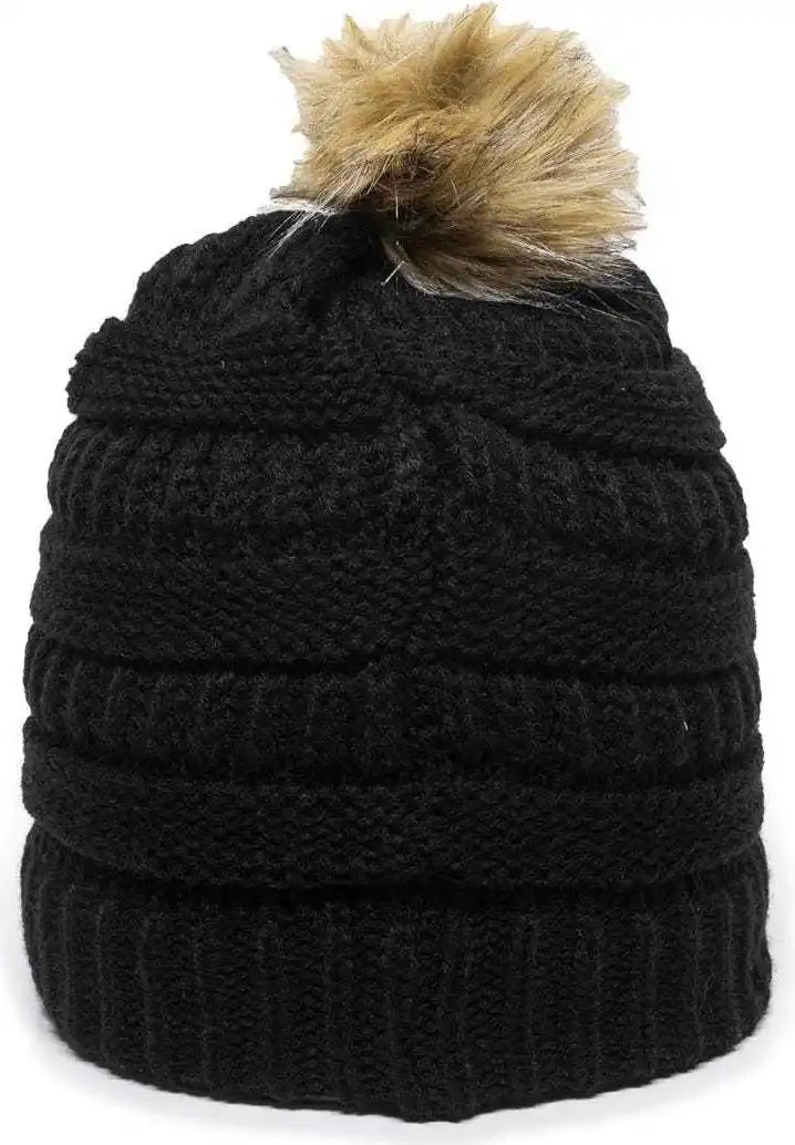 Oc Sports Oc805 Ladies Beanie with Pom - Black Gold - one Size Fits Most