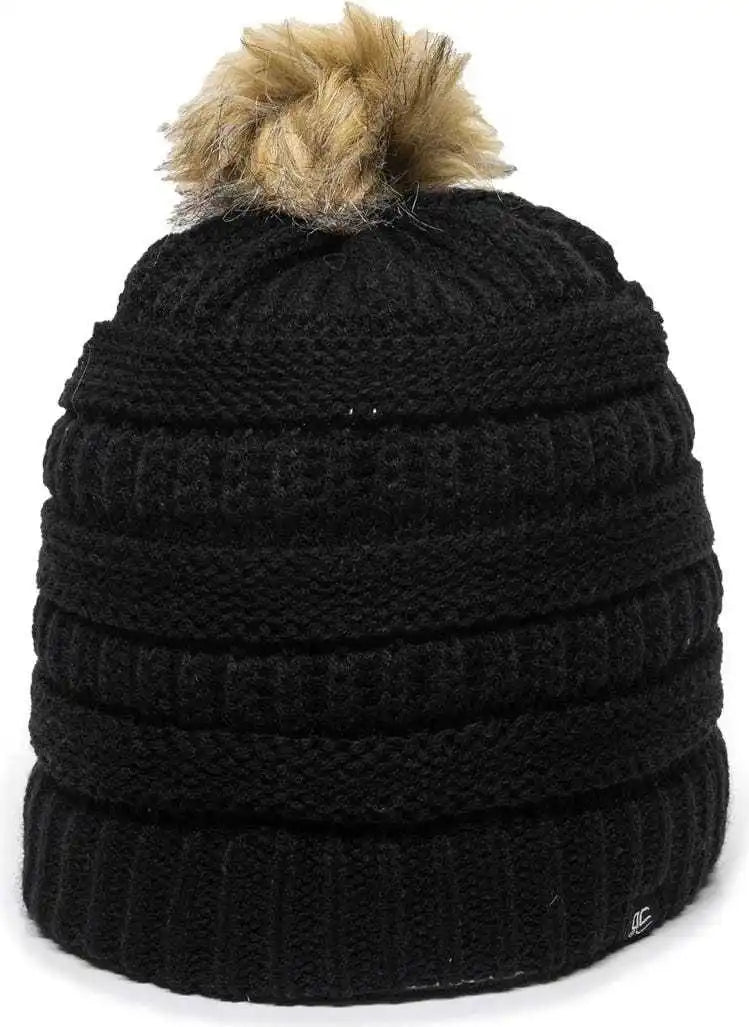 Oc Sports Oc805 Ladies Beanie with Pom - Black Gold - one Size Fits Most