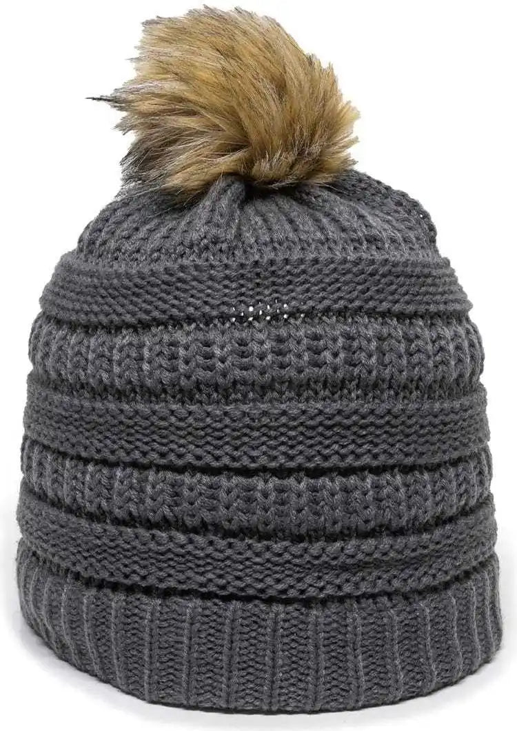 Oc Sports Oc805 Ladies Beanie with Pom - Charcoal Gold - Dark Gray / one Size Fits Most