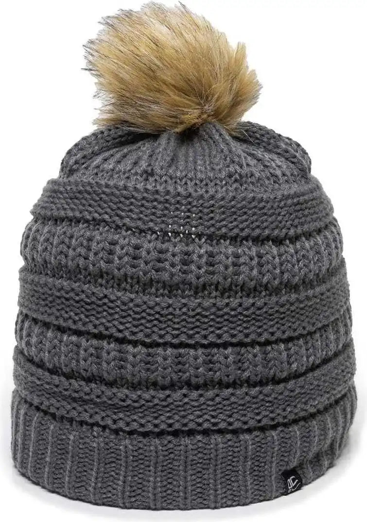 Oc Sports Oc805 Ladies Beanie with Pom - Charcoal Gold - Dark Gray / one Size Fits Most
