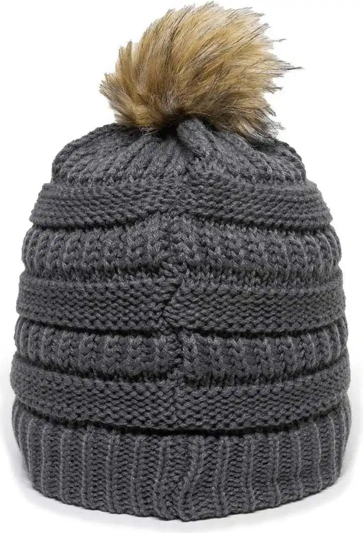 Oc Sports Oc805 Ladies Beanie with Pom - Charcoal Gold - Dark Gray / one Size Fits Most
