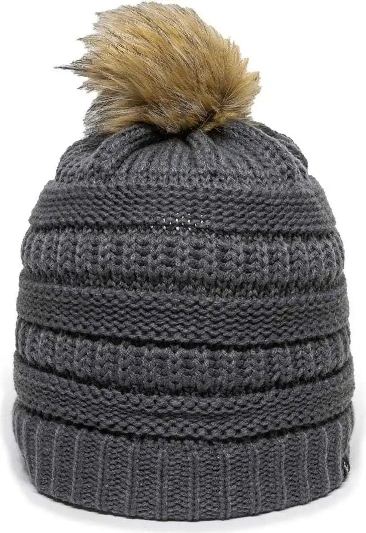Oc Sports Oc805 Ladies Beanie with Pom - Charcoal Gold - Dark Gray / one Size Fits Most