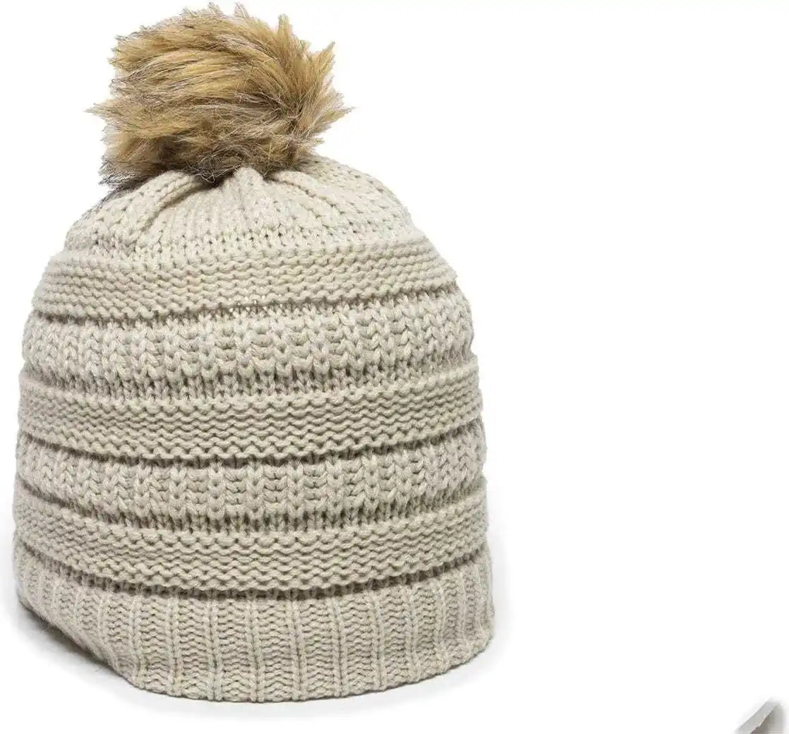 Oc Sports Oc805 Ladies Beanie with Pom - Ivory Gold - one Size Fits Most