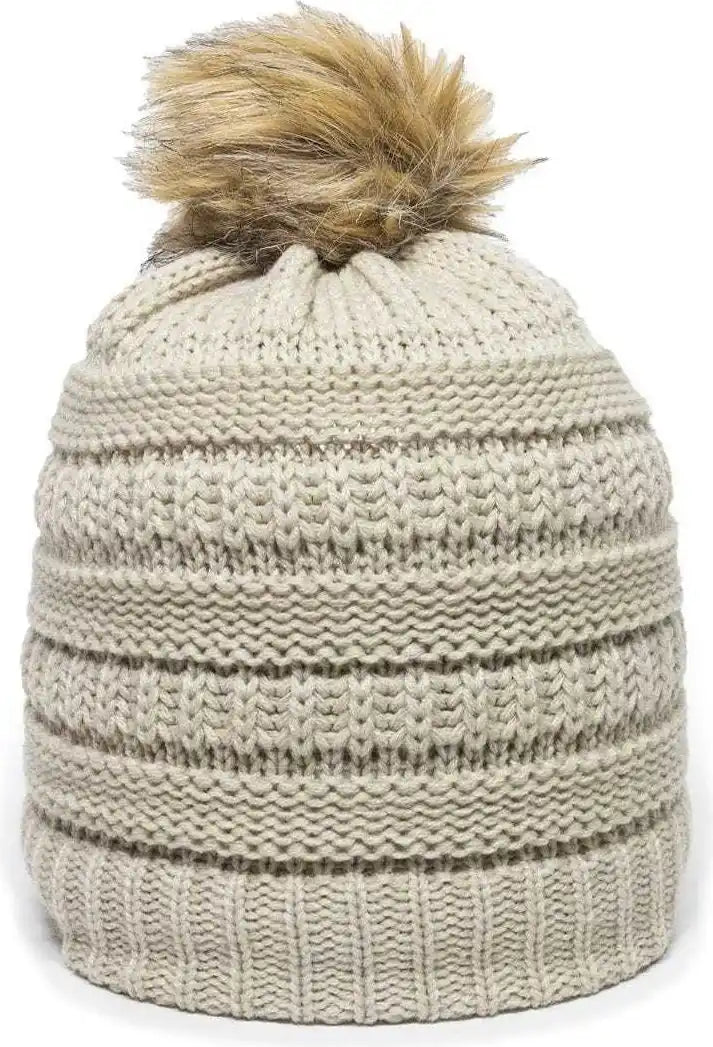 Oc Sports Oc805 Ladies Beanie with Pom - Ivory Gold - one Size Fits Most