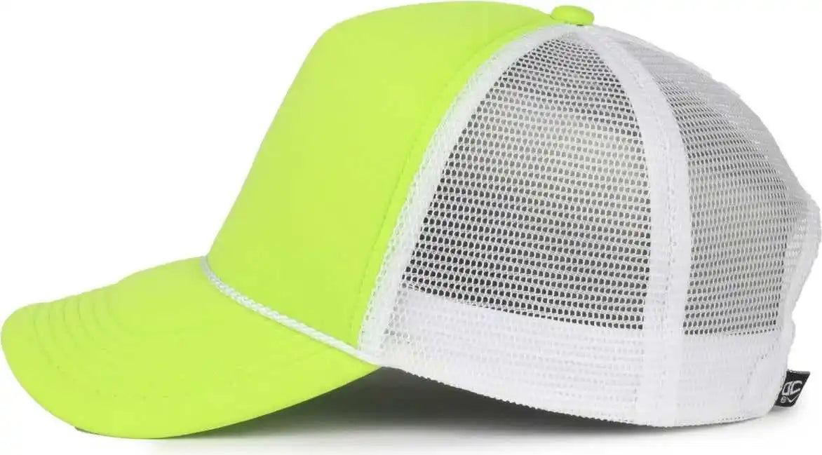 Oc Sports Ocfoam 5 Panel Foam Mesh Trucker with Cord Cap - Neon Lime White - Osfm