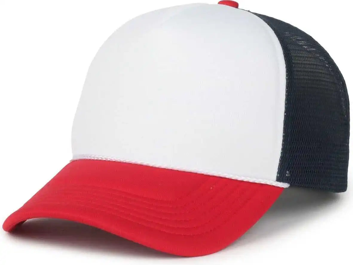 Oc Sports Ocfoam 5 Panel Foam Mesh Trucker with Cord Cap - White Navy Red - Osfm