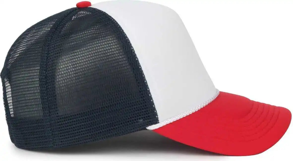 Oc Sports Ocfoam 5 Panel Foam Mesh Trucker with Cord Cap - White Navy Red - Osfm
