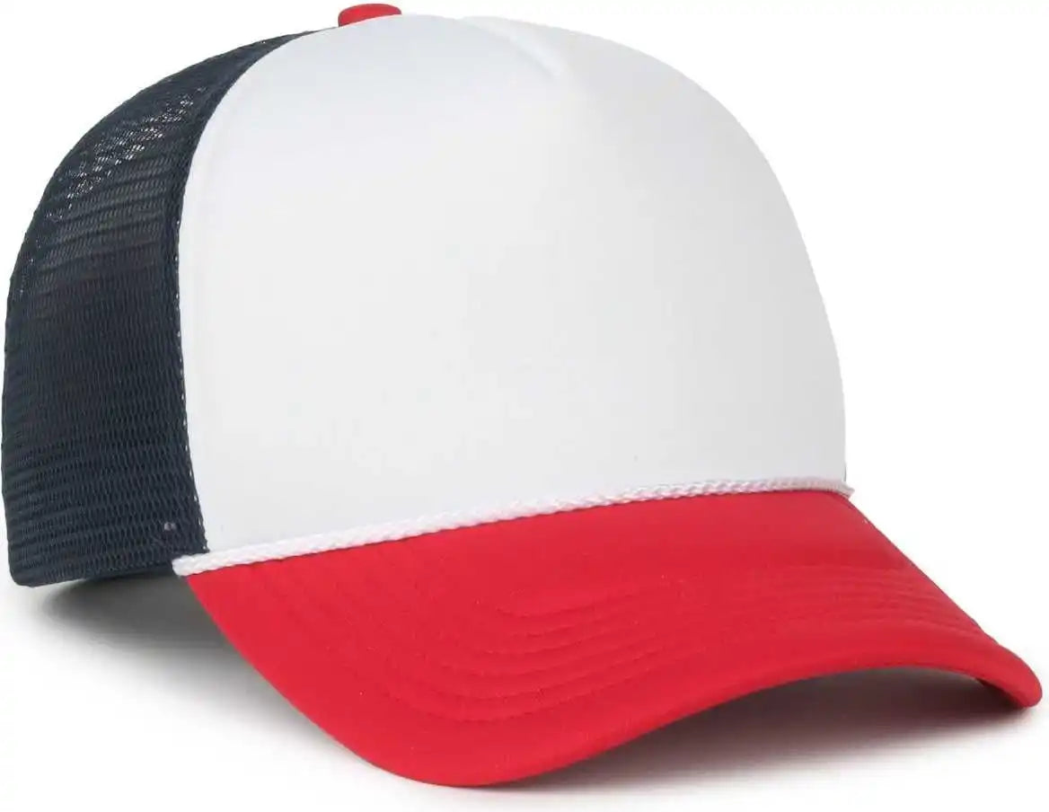 Oc Sports Ocfoam 5 Panel Foam Mesh Trucker with Cord Cap - White Navy Red - Osfm