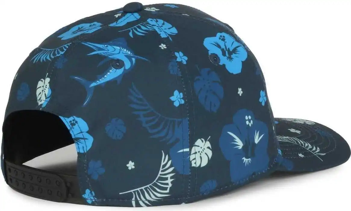 Oc Sports Ocp100 Sublimated Pattern Pro Crown Cap -hibiscus Marlin Navy - Osfm