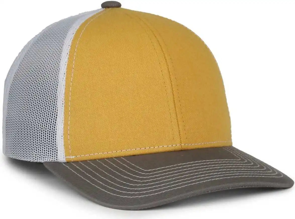 Oc Sports Pdt20m Pigment Dyed Twill Mesh Back Cap - Gold White Charcoal - Dark Gray / Osfm