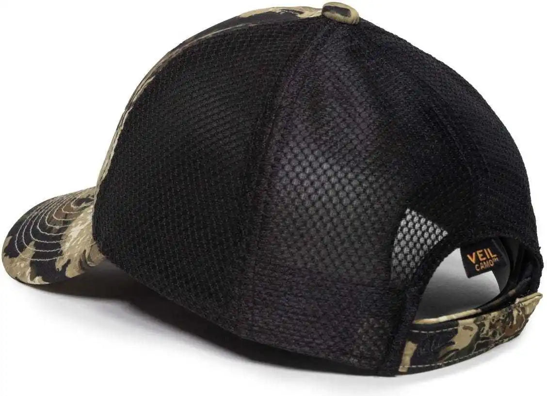 Oc Sports Pfc150m Performance Camo Mesh Back Cap Veil Whitetail Black White / 6 7/8’’ 7 1/2’’