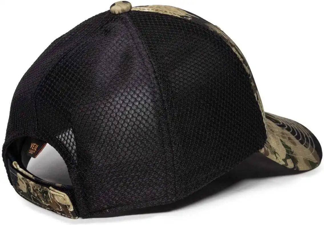 Oc Sports Pfc150m Performance Camo Mesh-back Cap - Veil Whitetail Black - White / 6 7/8’’ - 7 1/2’’