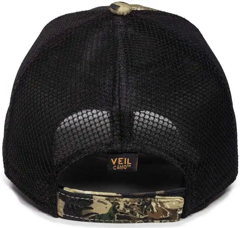 Oc Sports Pfc150m Performance Camo Mesh-back Cap - Veil Whitetail Black - White / 6 7/8’’ - 7 1/2’’