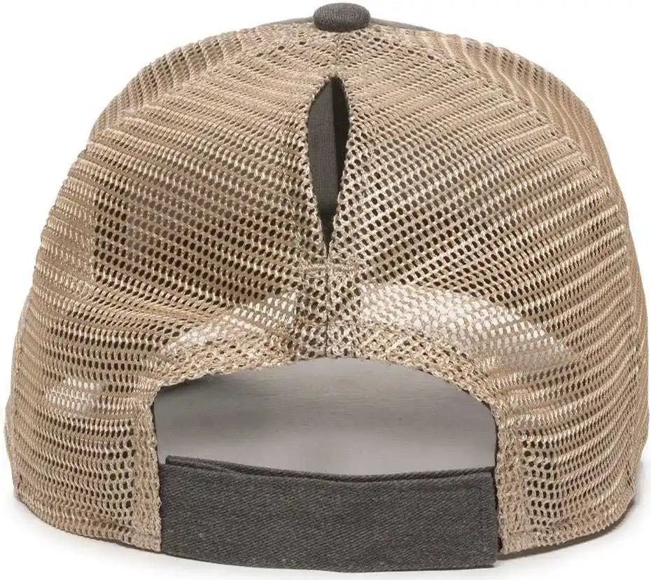 Oc Sports Pny-100m Adjustable Meshback Cap with Ponytail Hole - Black Tea Stain - Ivory / 6 7/8’’ - 7 1/2’’