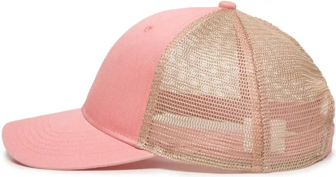 Oc Sports Pny-100m Adjustable Meshback Cap with Ponytail Hole - Coral Tea Stain - Ivory / 6 7/8’’ - 7 1/2’’