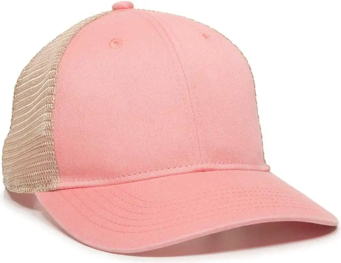 Oc Sports Pny-100m Adjustable Meshback Cap with Ponytail Hole - Coral Tea Stain - Ivory / 6 7/8’’ - 7 1/2’’