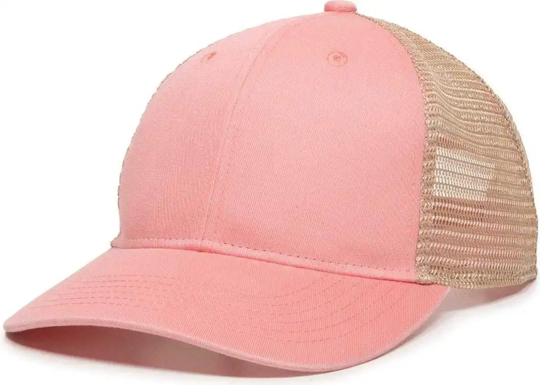 Oc Sports Pny-100m Adjustable Meshback Cap with Ponytail Hole - Coral Tea Stain - Ivory / 6 7/8’’ - 7 1/2’’