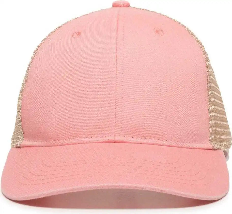 Oc Sports Pny-100m Adjustable Meshback Cap with Ponytail Hole - Coral Tea Stain - Ivory / 6 7/8’’ - 7 1/2’’
