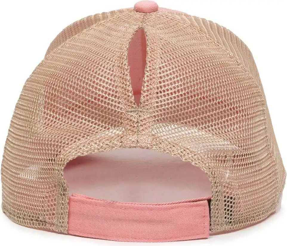 Oc Sports Pny-100m Adjustable Meshback Cap with Ponytail Hole - Coral Tea Stain - Ivory / 6 7/8’’ - 7 1/2’’