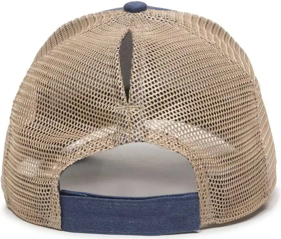 Oc Sports Pny-100m Adjustable Meshback Cap with Ponytail Hole - Navy Tea Stain - Ivory / 6 7/8’’ - 7 1/2’’