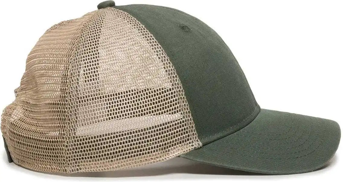 Oc Sports Pny-100m Adjustable Meshback Cap with Ponytail Hole - Olive Tea Stain - Ivory / 6 7/8’’ - 7 1/2’’