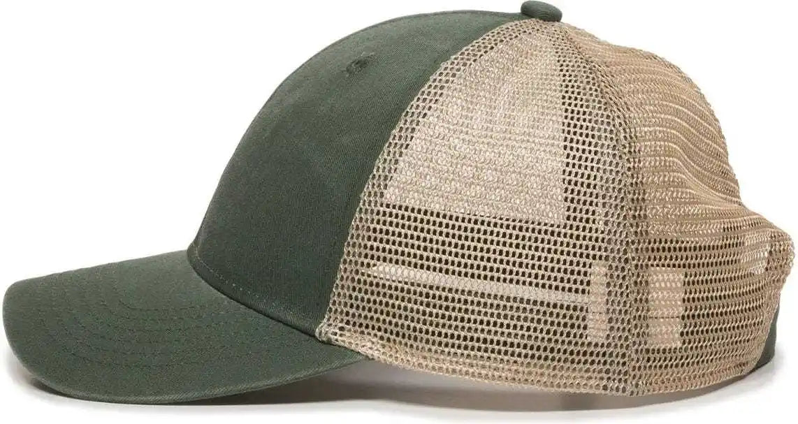 Oc Sports Pny-100m Adjustable Meshback Cap with Ponytail Hole - Olive Tea Stain - Ivory / 6 7/8’’ - 7 1/2’’