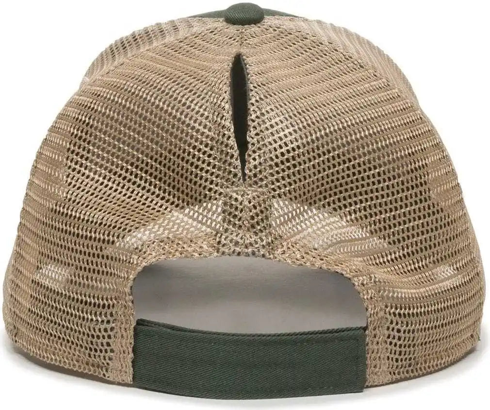 Oc Sports Pny-100m Adjustable Meshback Cap with Ponytail Hole - Olive Tea Stain - Ivory / 6 7/8’’ - 7 1/2’’