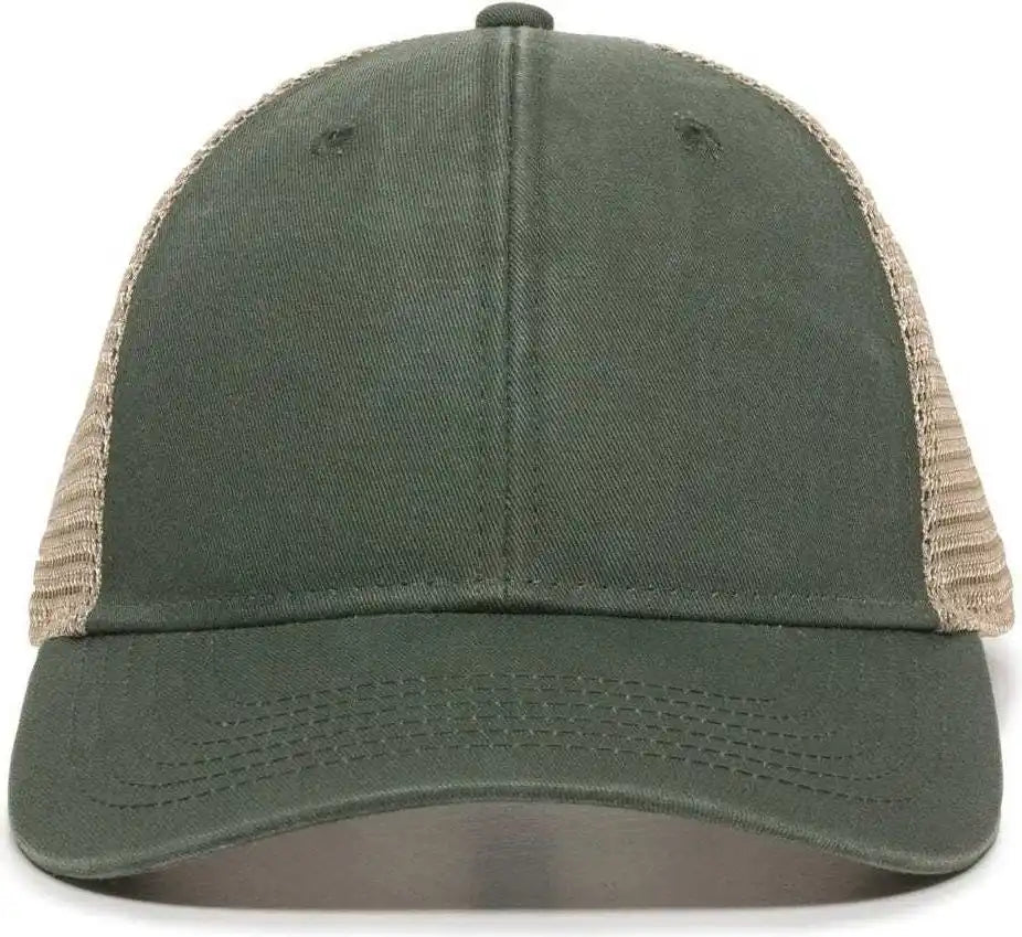 Oc Sports Pny-100m Adjustable Meshback Cap with Ponytail Hole - Olive Tea Stain - Ivory / 6 7/8’’ - 7 1/2’’