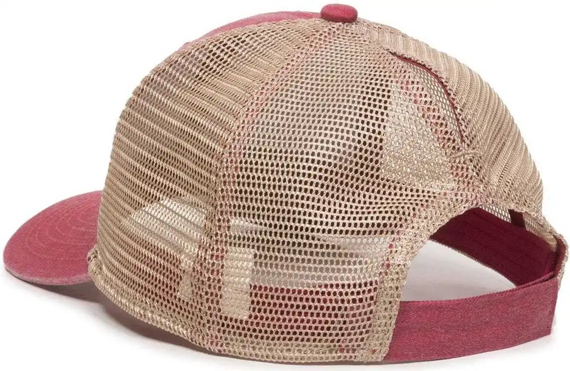 Oc Sports Pny-100m Adjustable Meshback Cap with Ponytail Hole - Red Tea Stain - Ivory / 6 7/8’’ - 7 1/2’’
