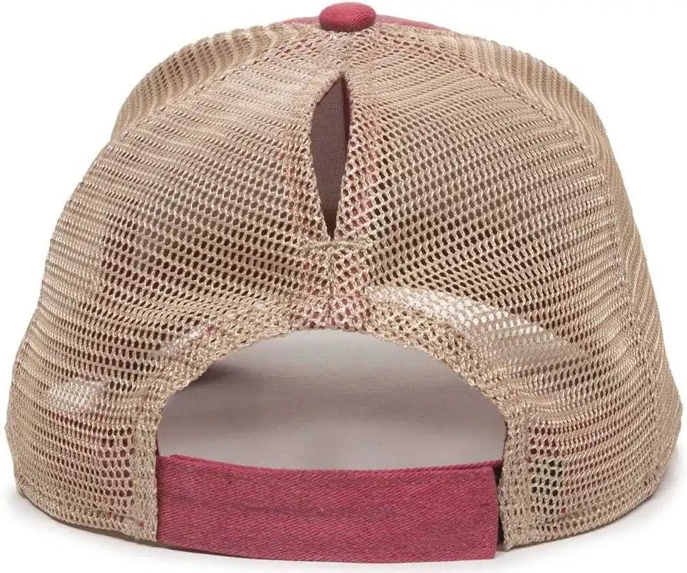 Oc Sports Pny-100m Adjustable Meshback Cap with Ponytail Hole - Red Tea Stain - Ivory / 6 7/8’’ - 7 1/2’’
