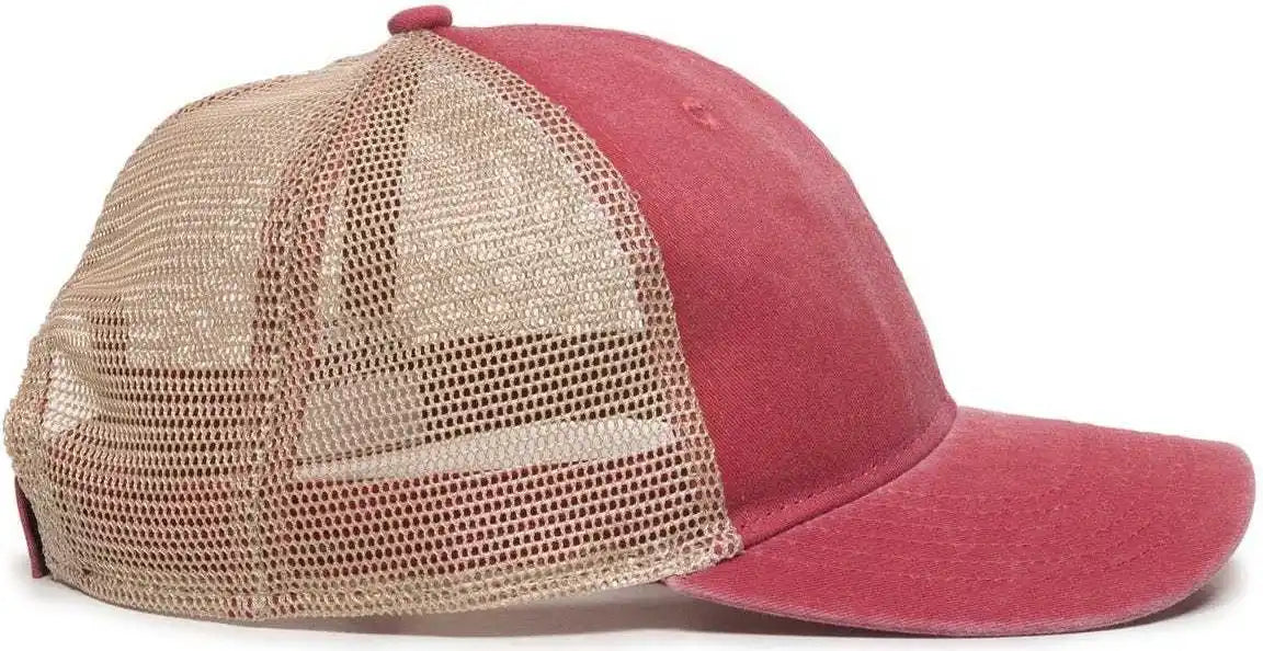 Oc Sports Pny-100m Adjustable Meshback Cap with Ponytail Hole - Red Tea Stain - Ivory / 6 7/8’’ - 7 1/2’’